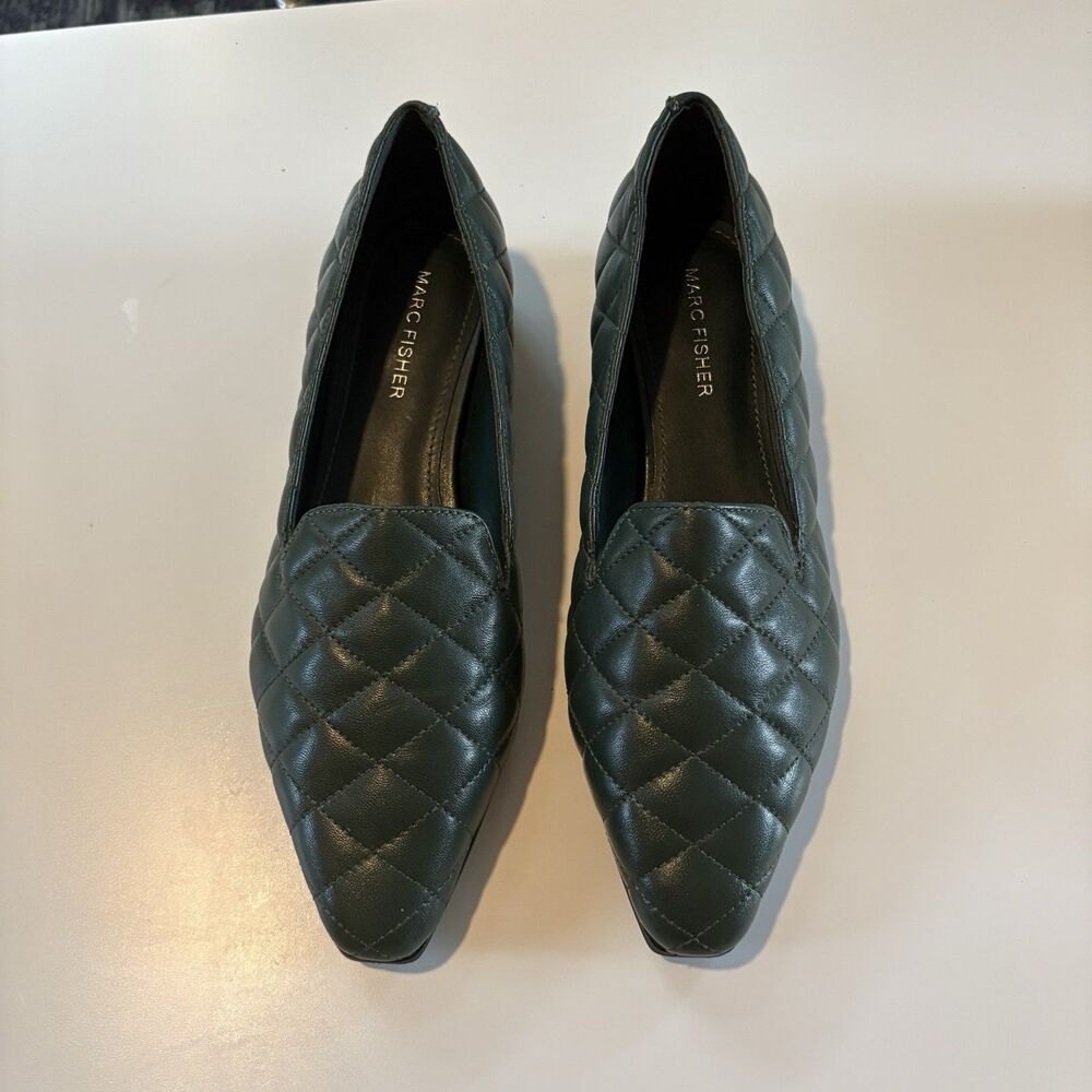 Marc Fisher Dark Green Quilted Pointed Toe Leather Loafer Flats Size 7.5M EUC